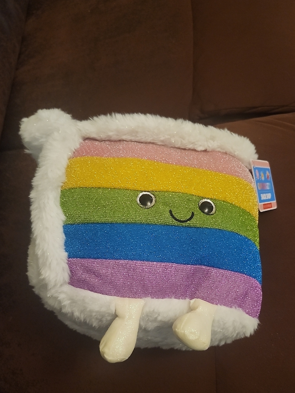 FAO Schwarz Rainbow Glitter Plush with White Fur